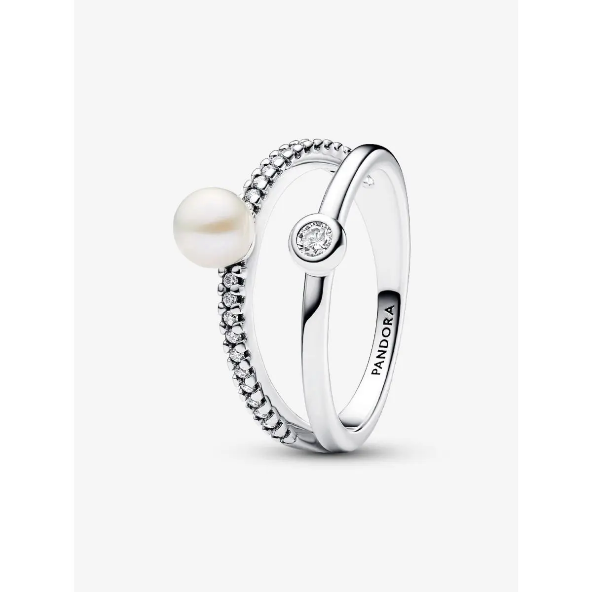 Cultured Pearl Pavé Double Band Ring-193147C01 by Pandora