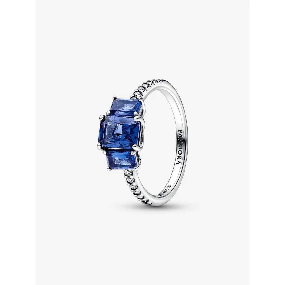 Blue Rectangular Three Stone Sparkling Ring-192389C01 with Gift Box by Pandora