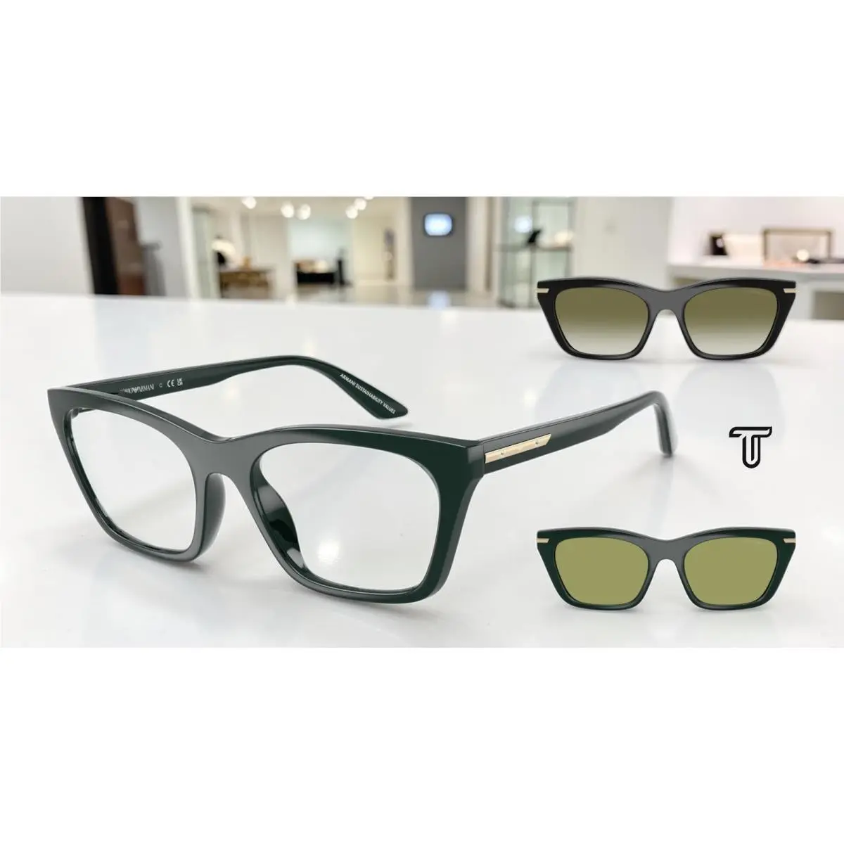 EA4274BU 63801W Shiny Dark Green Clear 55 mm Women`s Sunglasses by Emporio Armani