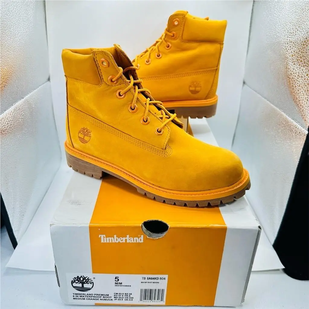 Timberland Premium 6-Inch Waterproof Boots Orange Unisex Size W 6.5 M 5