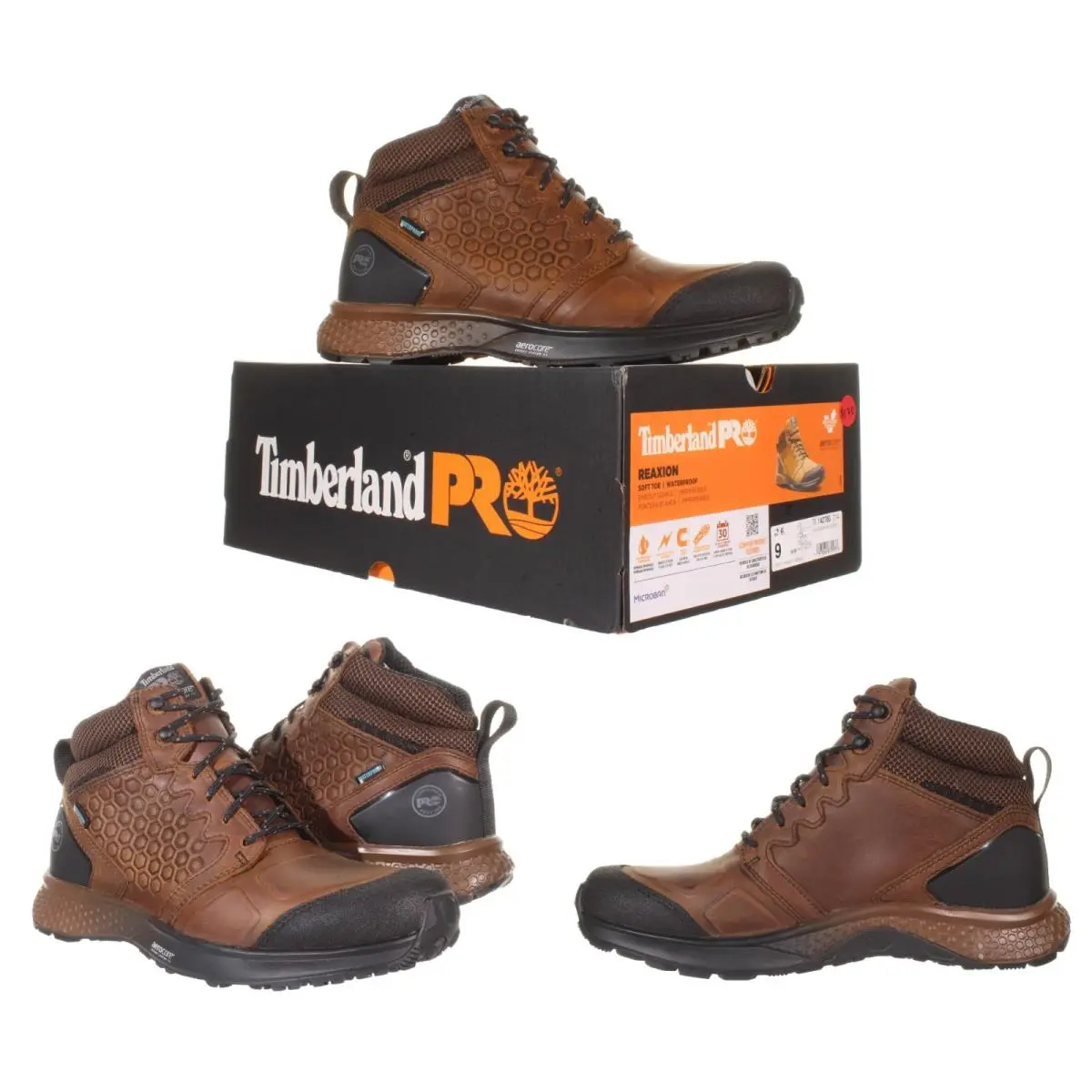 Timberland Pro® Men`s Reaxion Soft Toe Waterproof Brown Work Boots Size 9