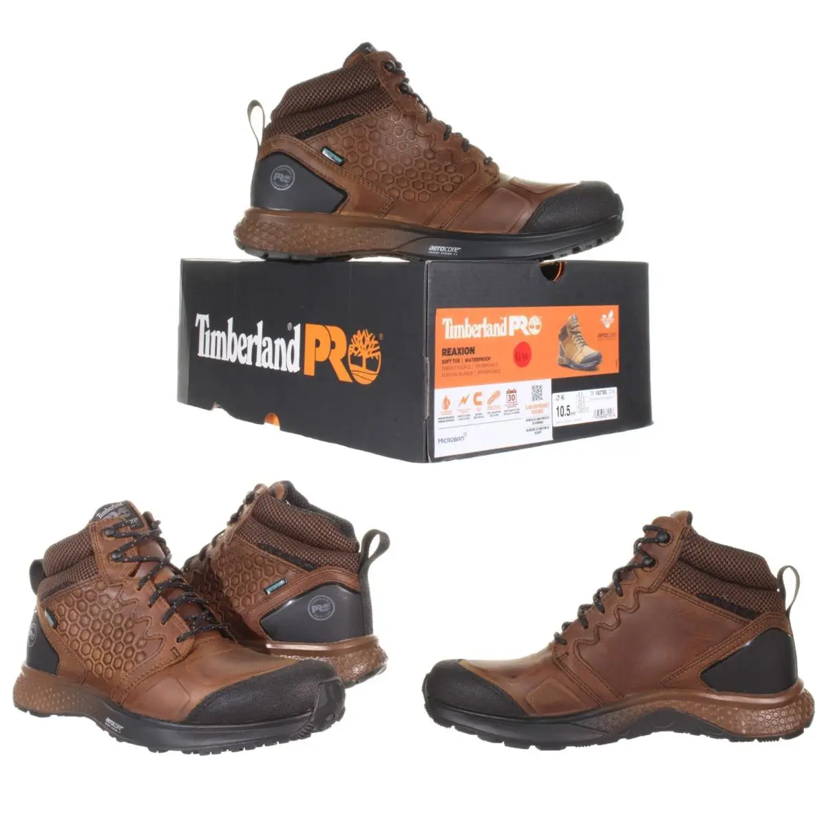 Pro® Men`s Reaxion Soft Toe Waterproof Brown Work Boots Size 10.5 by Timberland