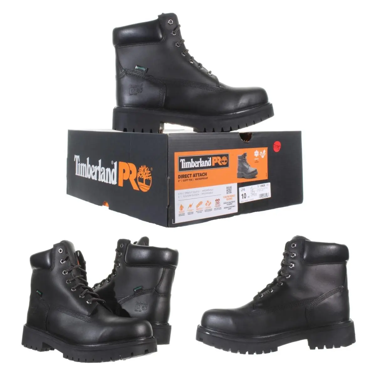 Timberland Pro® Men`s Direct Attach 6 Soft Toe Black Waterproof Boots Size 10 W