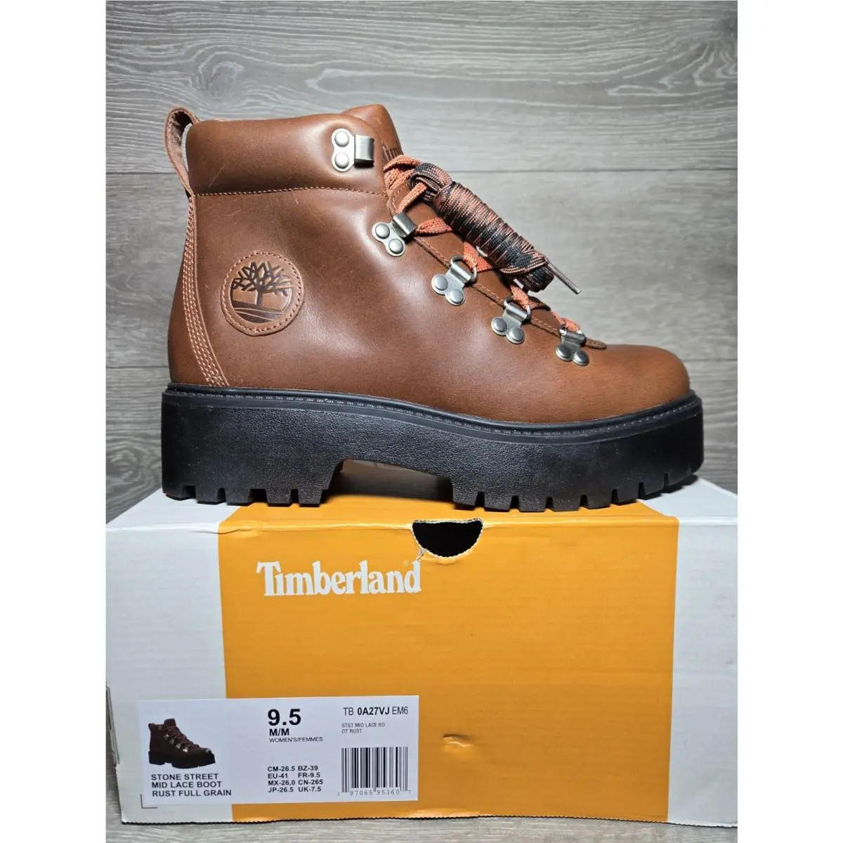Timberland Women`s Boots Stone Street Mid Lace Rust Full Grain Size 9.5