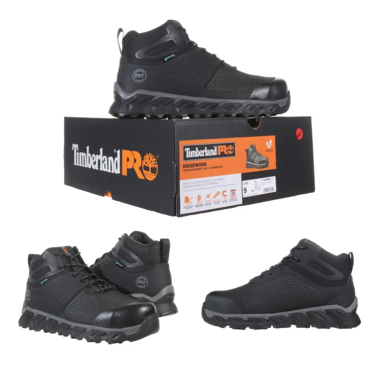 Timberland Pro® Men`s Ridgework Comp-toe Waterproof Black Work Boots Size 9