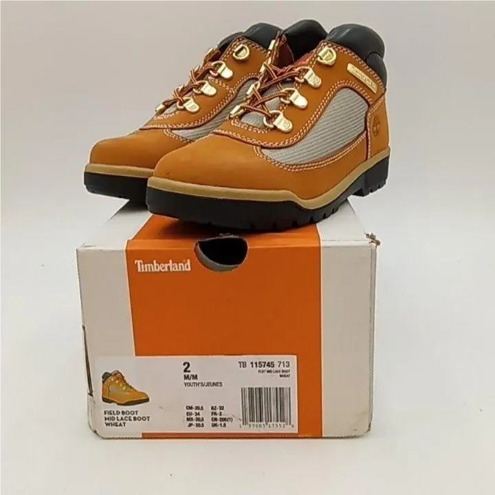 Timberland Field Boot Mid Lace Boots Kids Size 2 Brown Wheat Ankle TB115745713