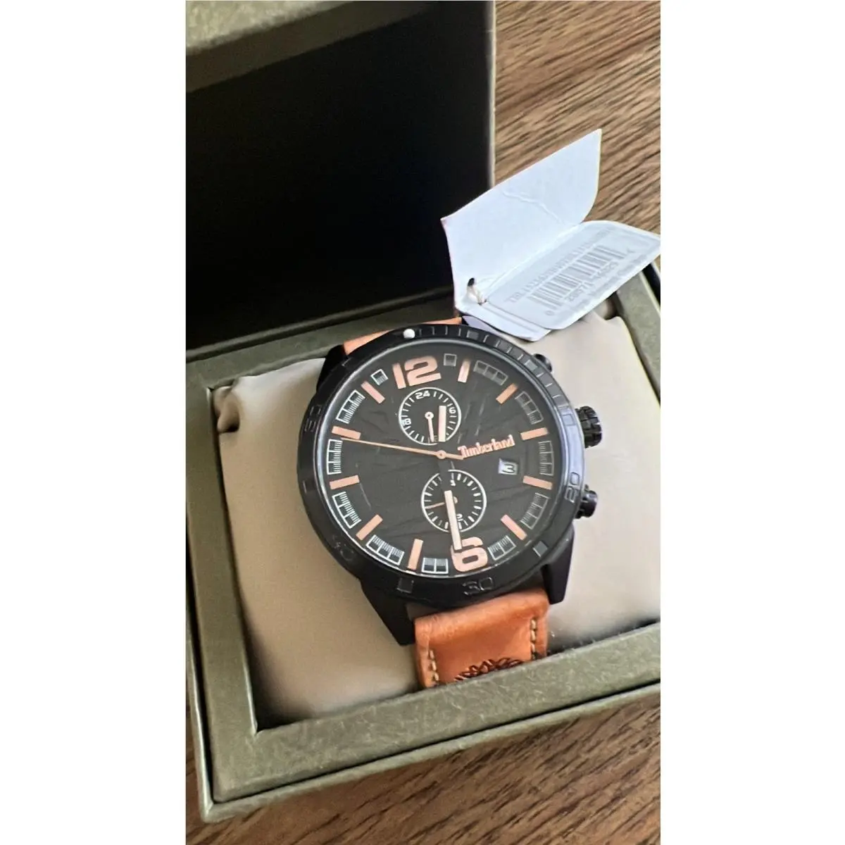 Timberland Men`s Analog Quartz Watch with Tan Leather Band 15256J