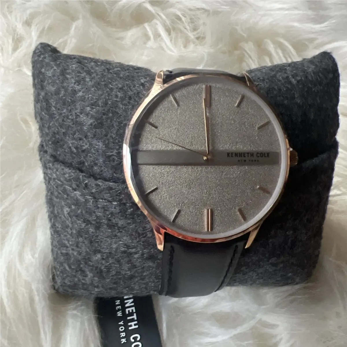 Rose Goldtone Round Steal 42 MM Classic Watch In Black Leather By  by Kenneth Cole