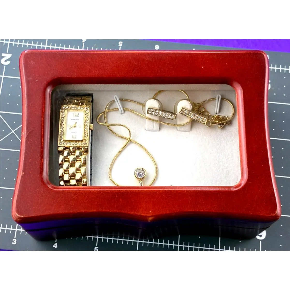 Dunne Cole Watch Earrings and Necklace Vintage Set in Display Case/box JS by Kenneth Cole
