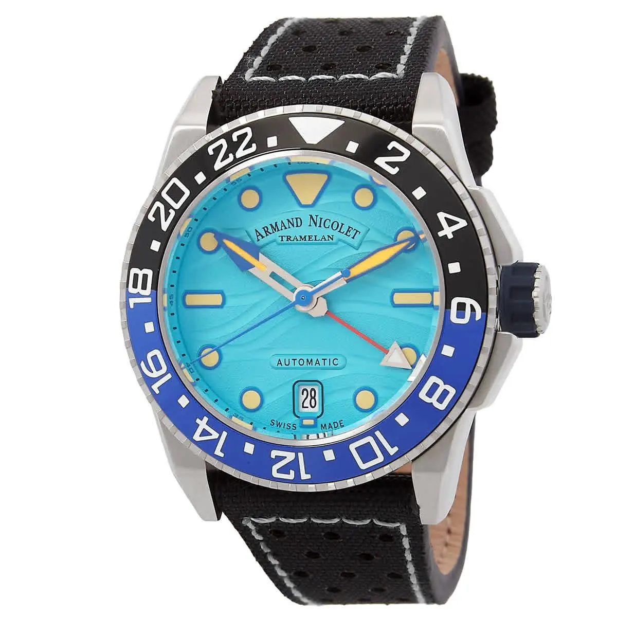 Armand Nicolet Jsh Gmt Automatic Batman Bezel Men`s Watch A487RGU-TF-P0640NC8