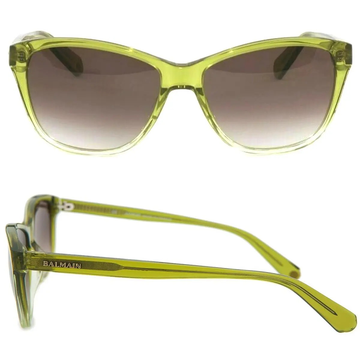 56mm Square Cat-eye Sunglasses BL202503 Green Translucent Brown Gradient by Balmain