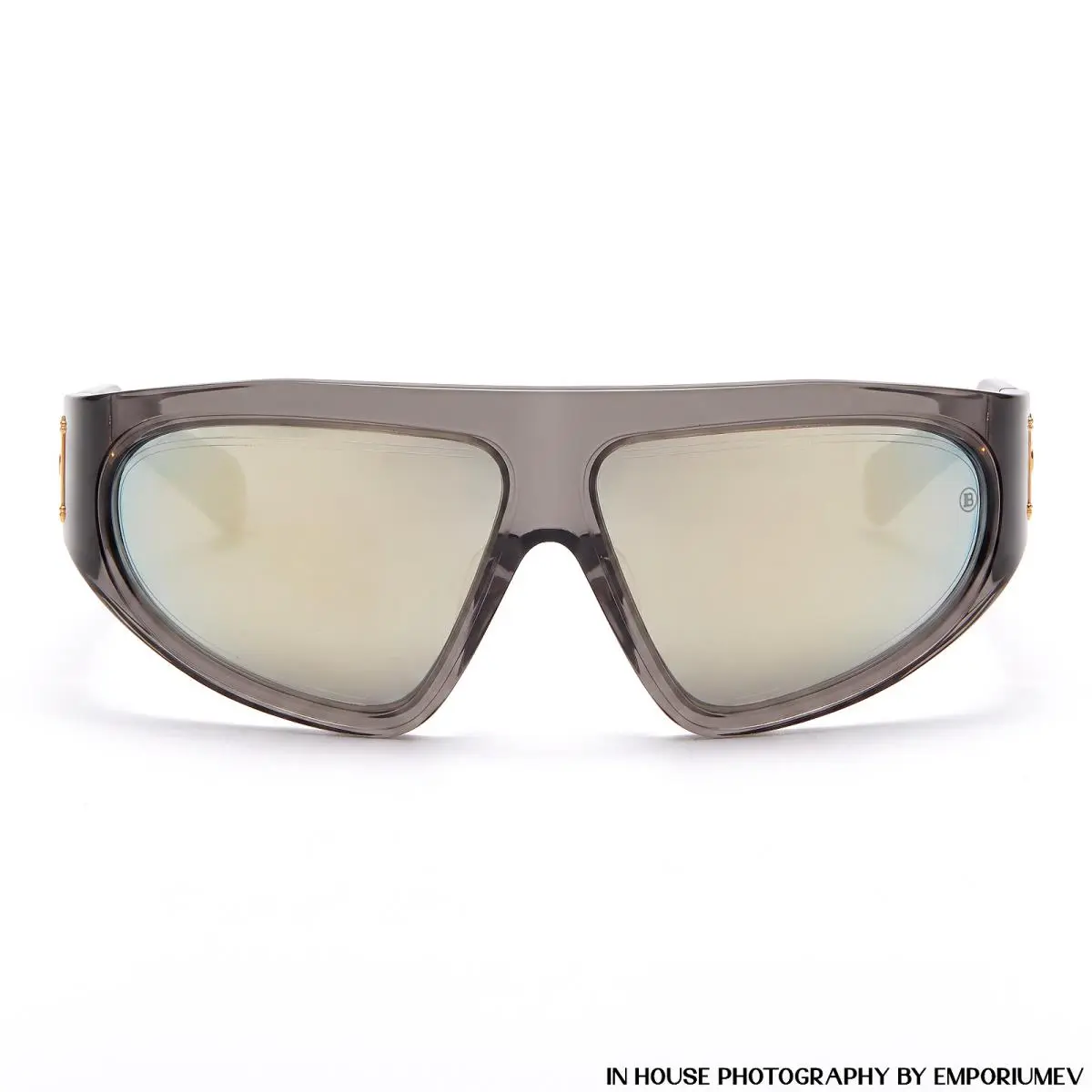 B-escape BPS-143C Sunglasses Crystal Grey Gold White Mirror 62mm Unisex by Balmain
