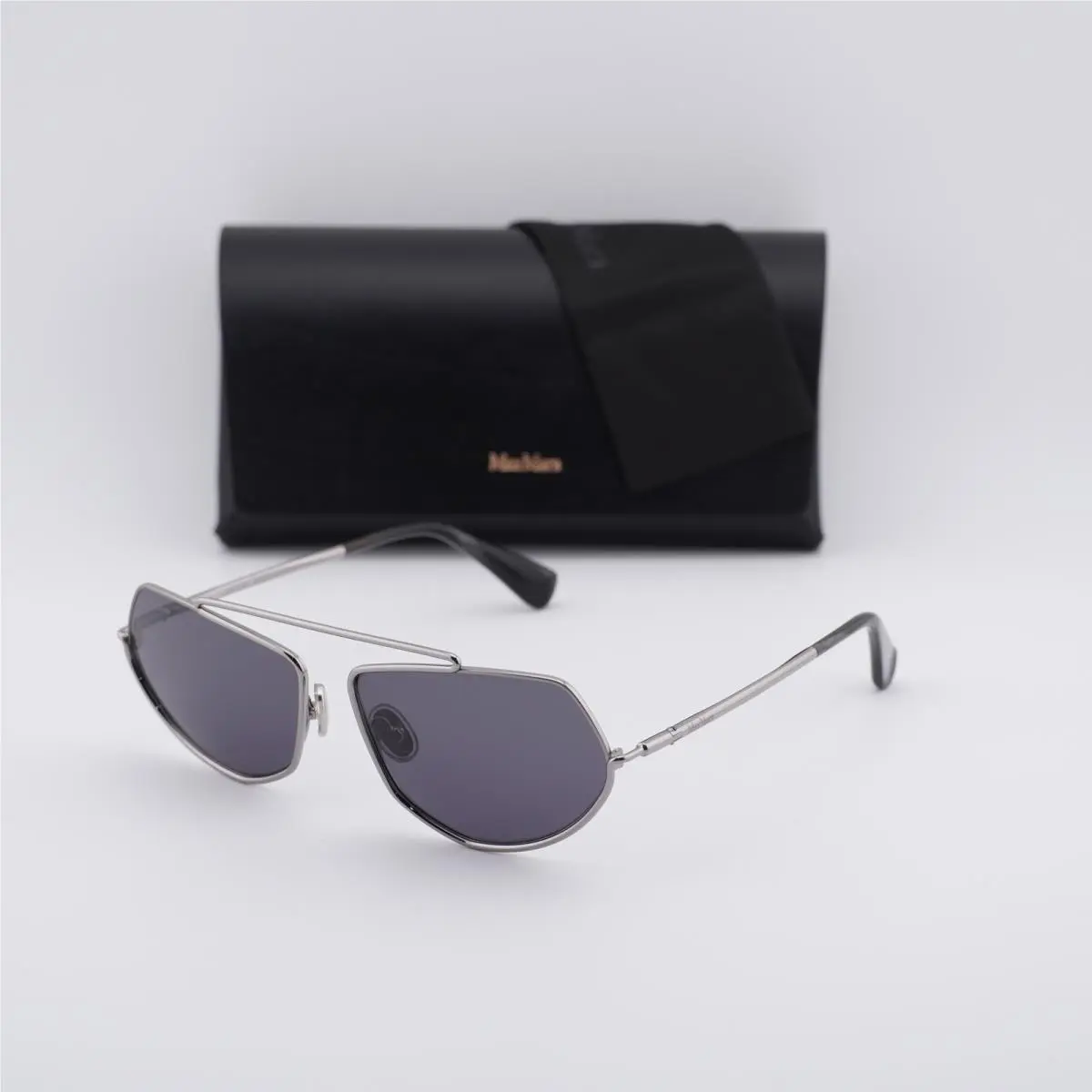 MM0165 14A Shiny Light Ruthenium/smoke 60-14-135 Sunglasses by Max Mara