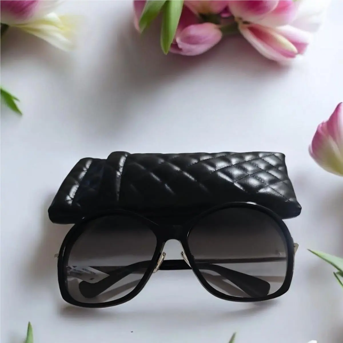 Sunglasses Oversized Round Black Gold Designer Frames Women Case by Max Mara
