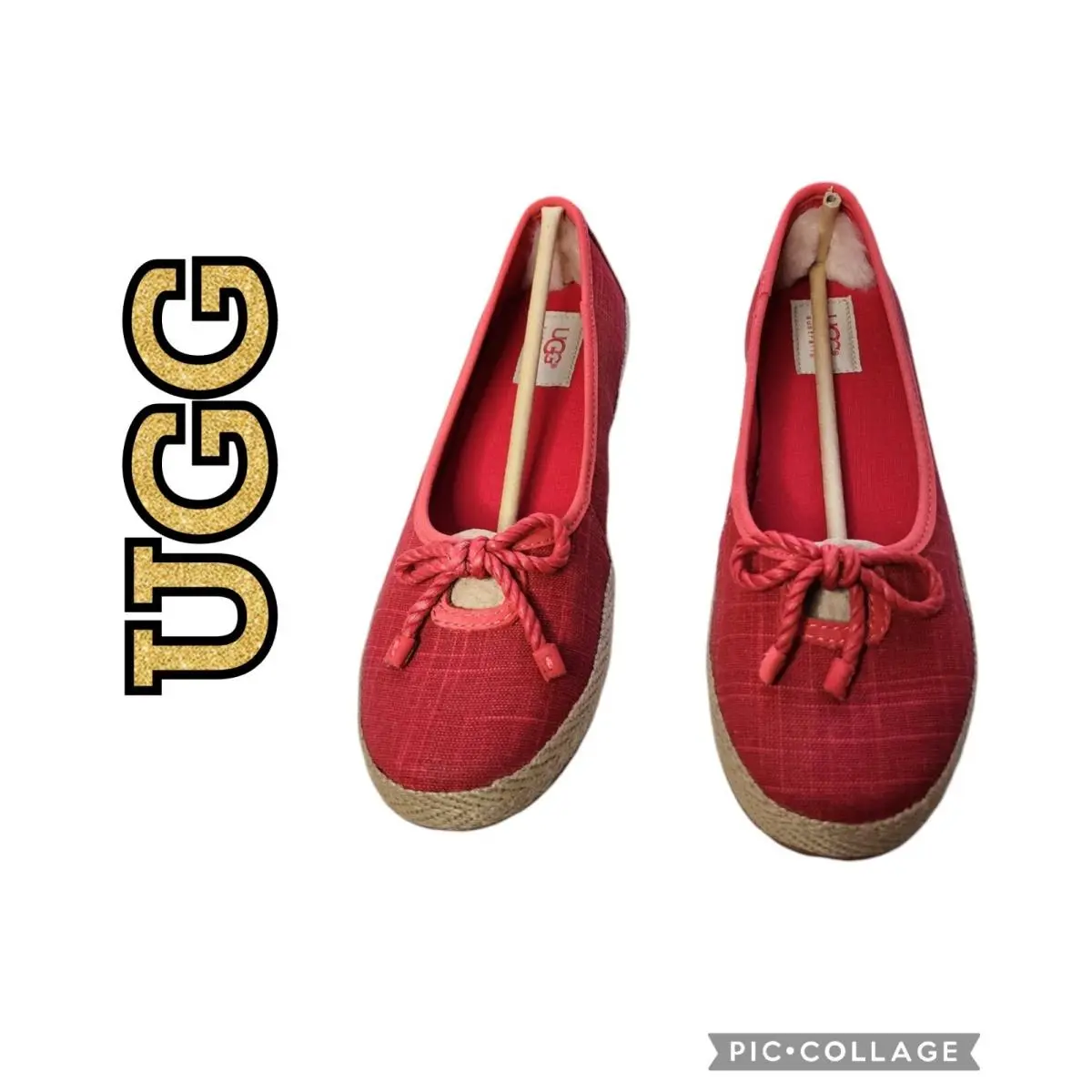 Ugg Syleste Red Espadrille Canvas Shearling Slip-on Flats