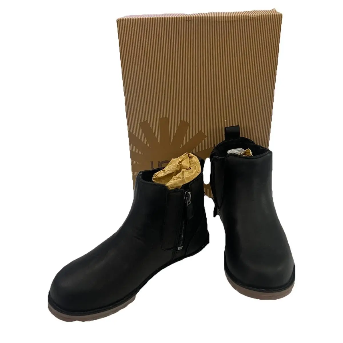 Ugg Girls Sz 12 Pull On Zip Side Leather Black Boots T Callum Chelsea Style