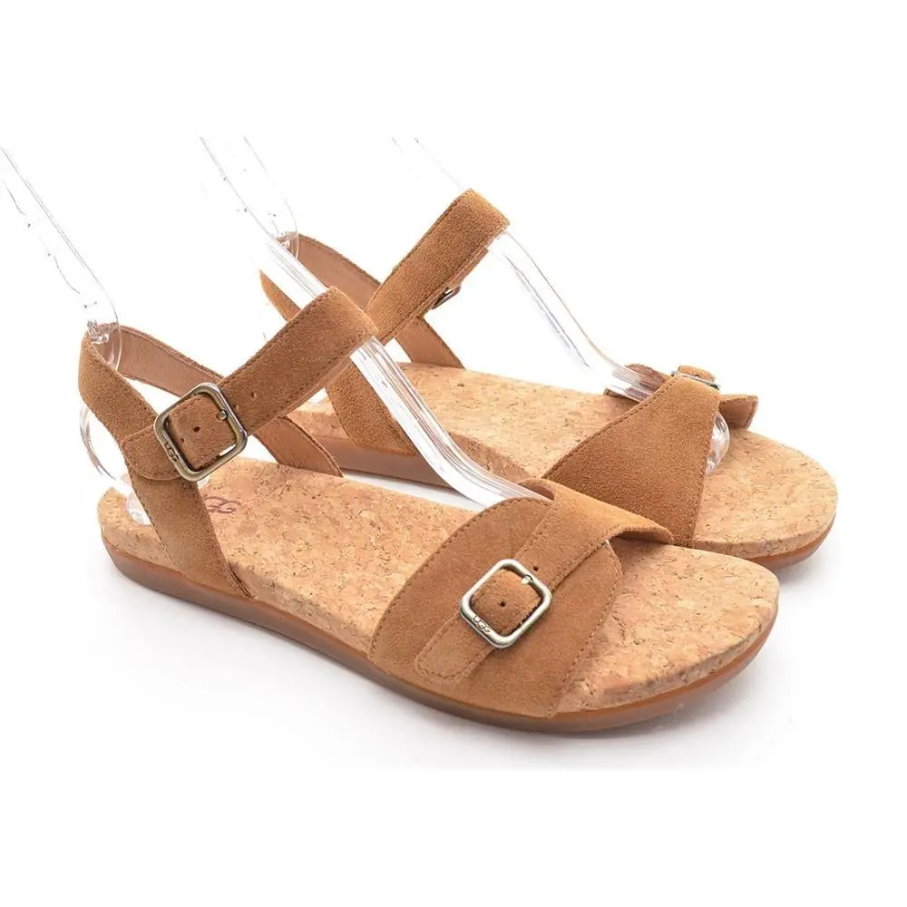 Ladies Ugg Mae Ankle Strap Sandals 39 / 8 Chestnut Suede Flats Shoes by UGG
