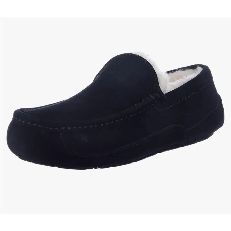 Ugg Men`s Ascot Slippers Black Shoes Sheepskin Suede Size 8