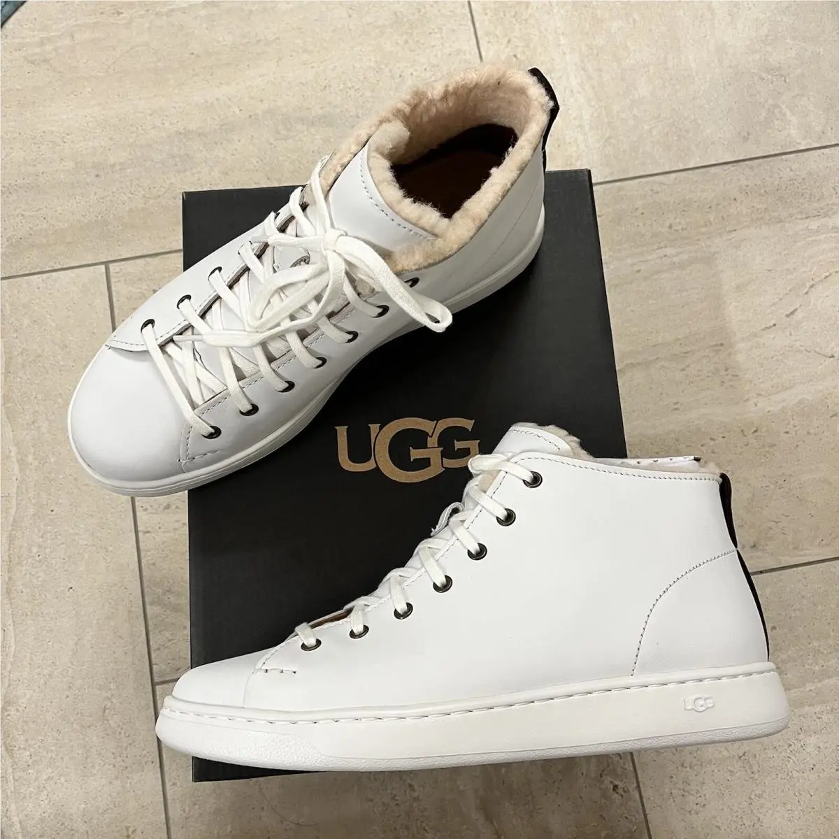 Ugg Mens Pismo Cozy Leather High Top Sneaker Shoes White Size 8 Wool Lined