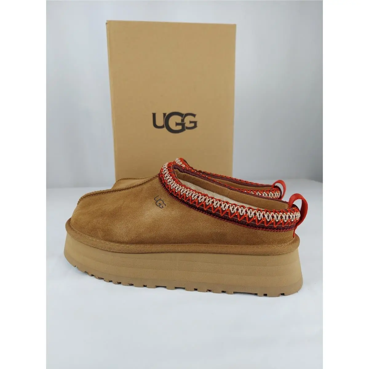 Ugg Tazz Platform Suede Slippers Shoes Chestnut 1122553 Size 7