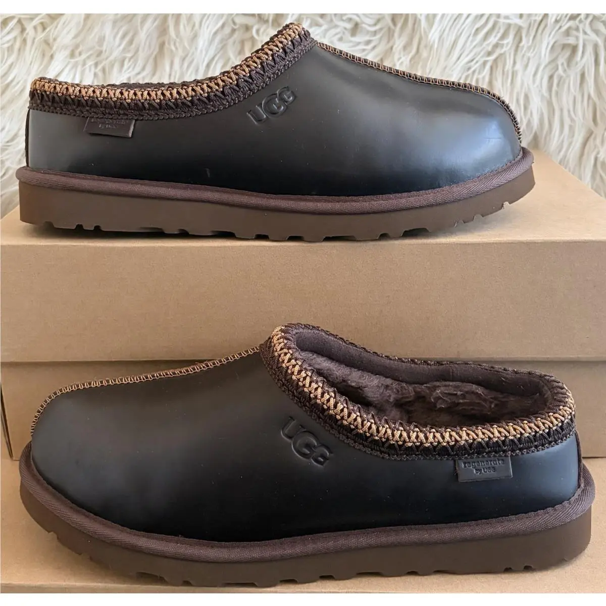 Ugg Men’s Size 8 Women 9/9.5 Tasman Lthr Regen Leather Slipper Iwd Ironwood