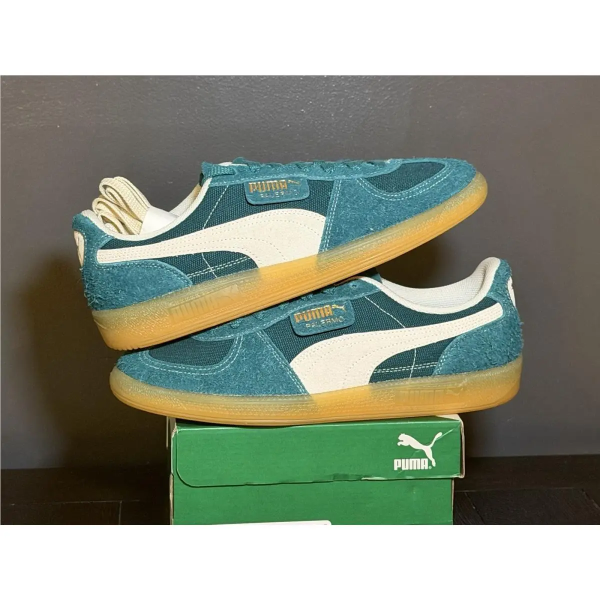 Puma Palermo Vintage Men’s Low Top Sneakers Cold Green/ivory 396841-06