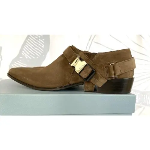 Prada Milano 1T304L Womens Brown Suede Flat Ankle Boots Shoes 35 5