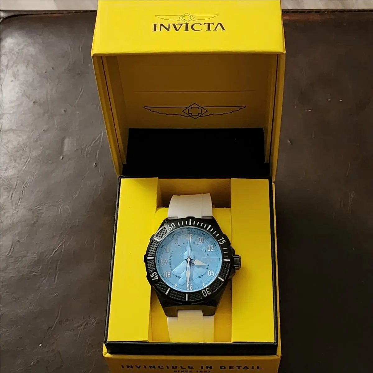 Aviator 50645 Blue 50mm Bezel White Silicone Band W/box Papers by Invicta