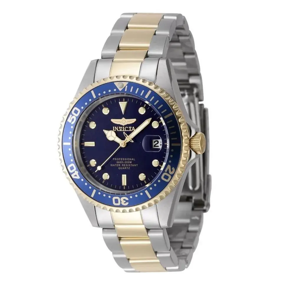Pro Diver Men`s 37.5mm Watch Silver Gold Two-tone Steel Blue Dial 89350B by Invicta