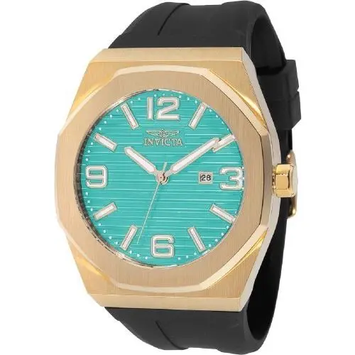 Invicta Men`s 48mm Huracan Quartz Turquoise/gold Dial Black Silicone Strap Watch