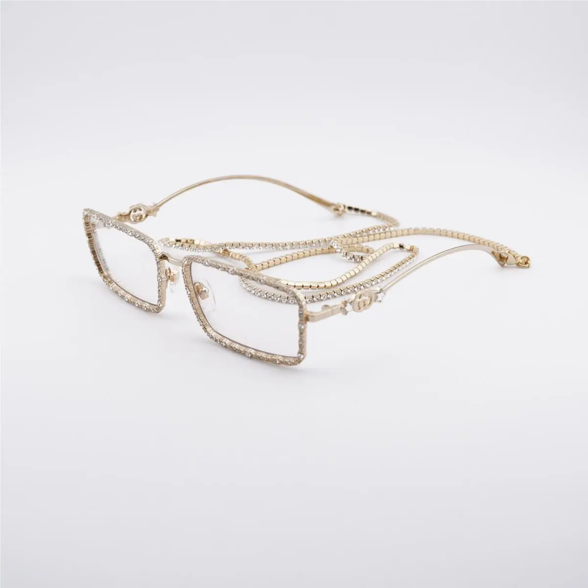 GG1568S 002 Gold with Gold Chain Inlaid with White Stone/gold by Gucci