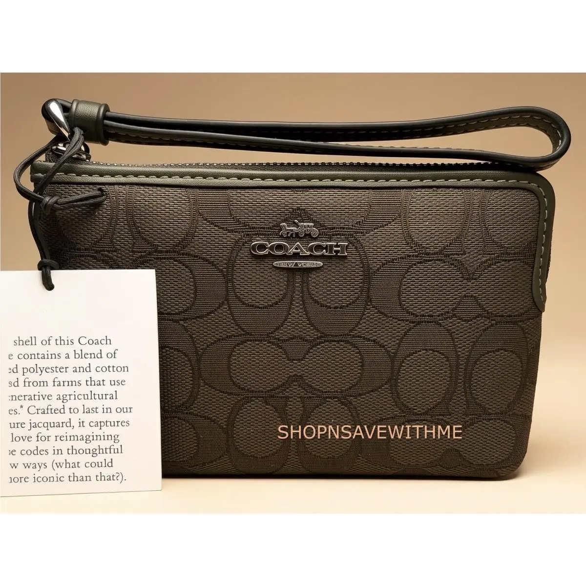 Coach Corner Zip Olive Drab Green Jacquard Logo Pattern Wallet Wristlet