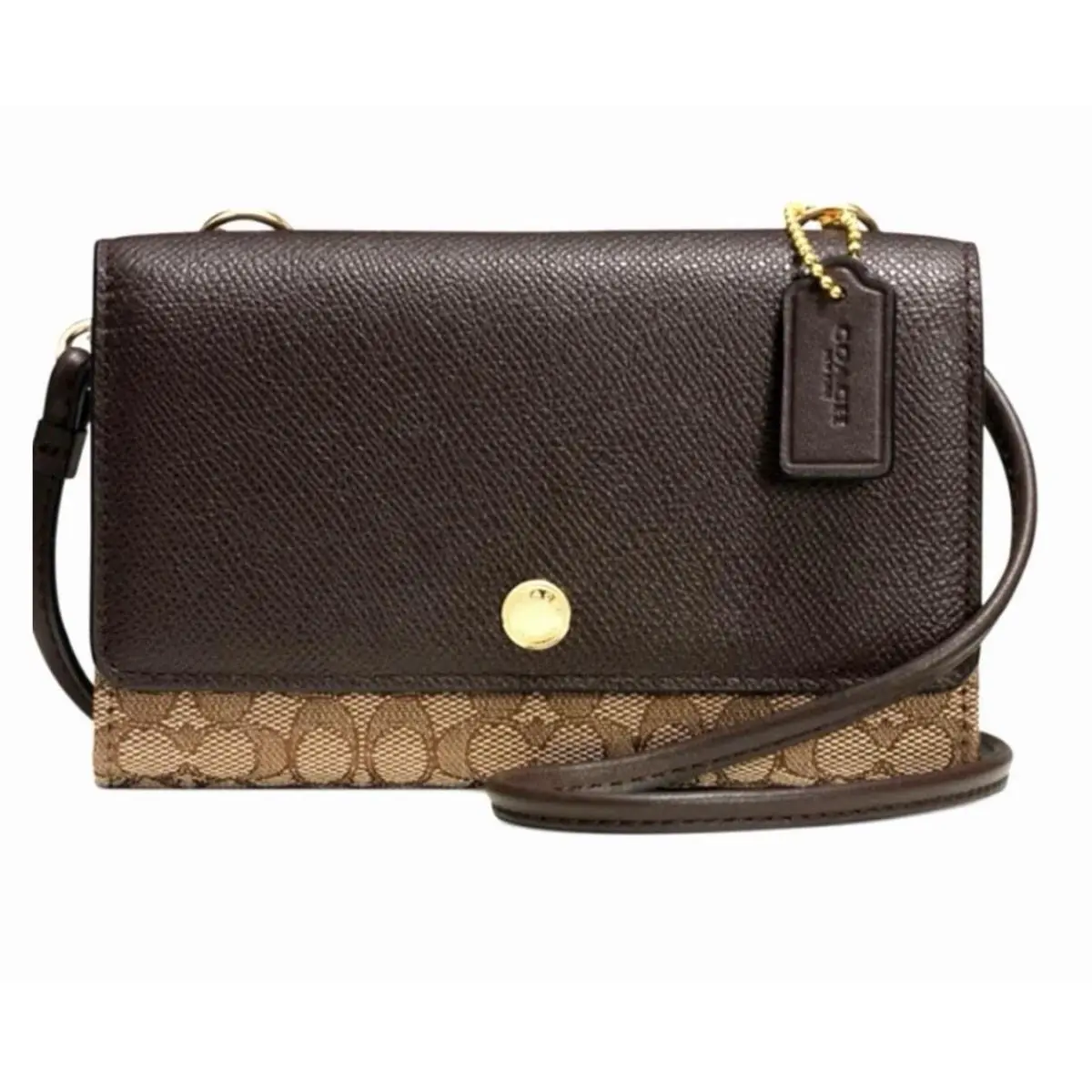 Coach Mini Crossbody Bag Wallet Brown Leather Monogram