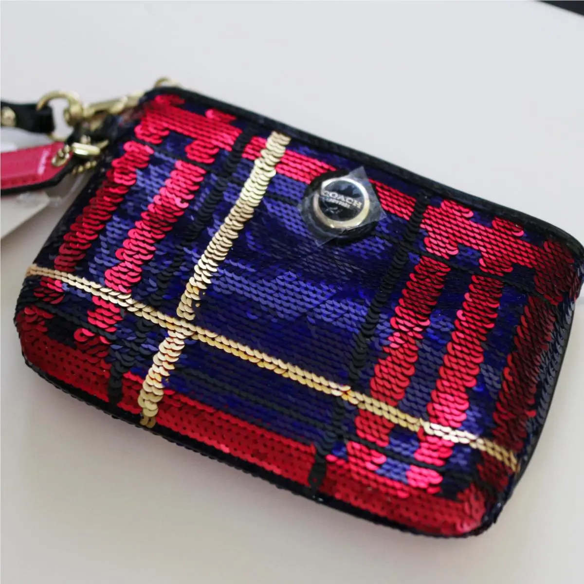 Coach 48570 Plaid Tartan Sequins Universal Small Wristlet