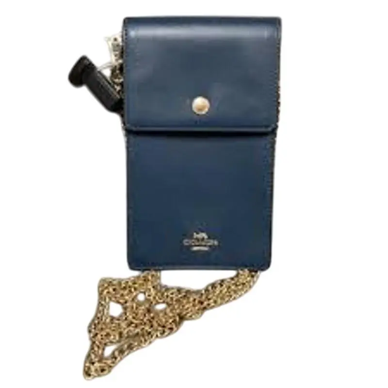 Coach Ladies Peacock Blue Leather Chain Strap Crossbody Bag w/ Gold Hardware - Blue, Exterior: Black