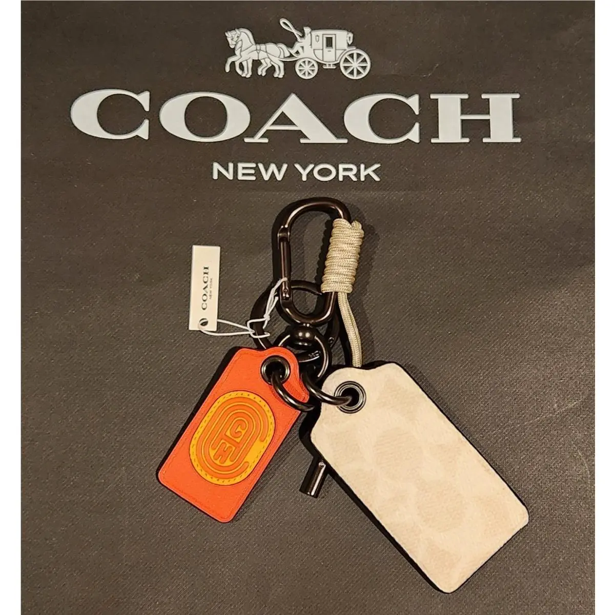 Coach Key Fob with Patch Keychain Bag Charm Carabiner Strap Accessory
