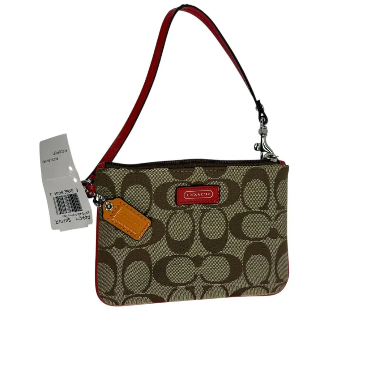 Coach Wristlet Wallet F49471 Signature Logo Pvc Brown -red