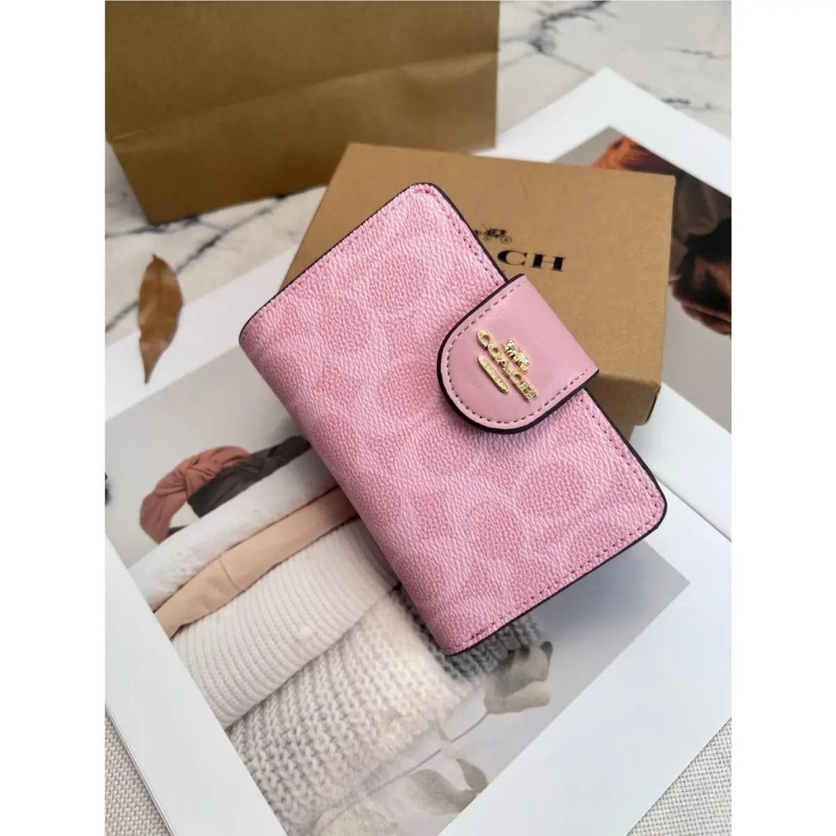 Coach Medium Corner Zip Wallet In Signature Canvas Pink CW786