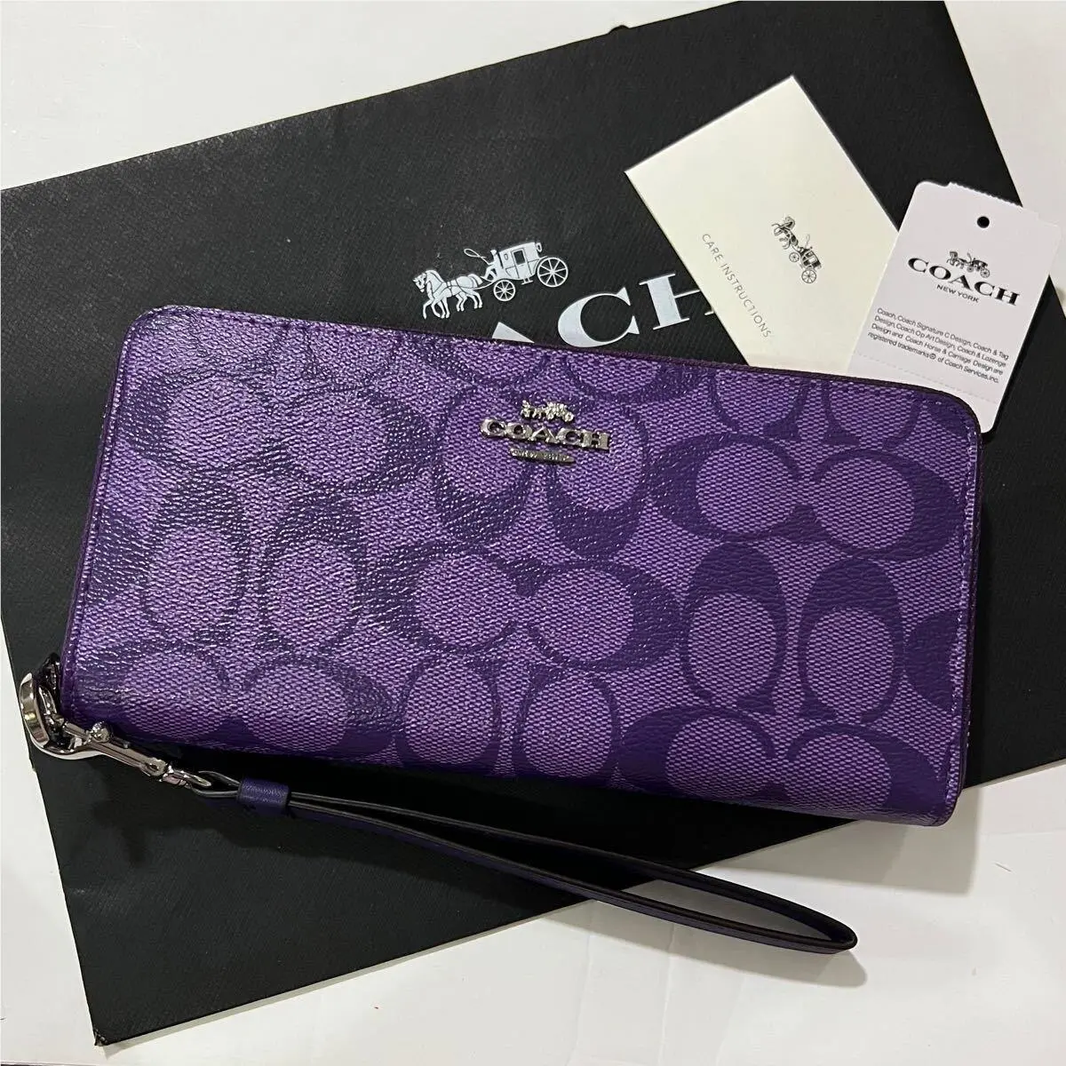 Long Round Zip Wallet with Strap Purple Signature C4452 Outlet by Coach