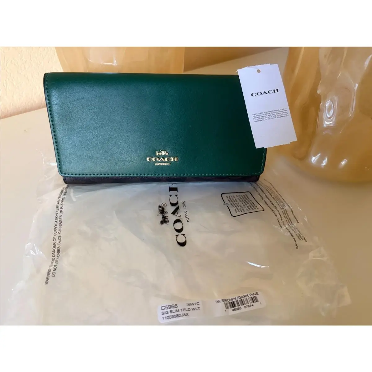Coach Signature Slim Tri-fold Wallet Green C5966