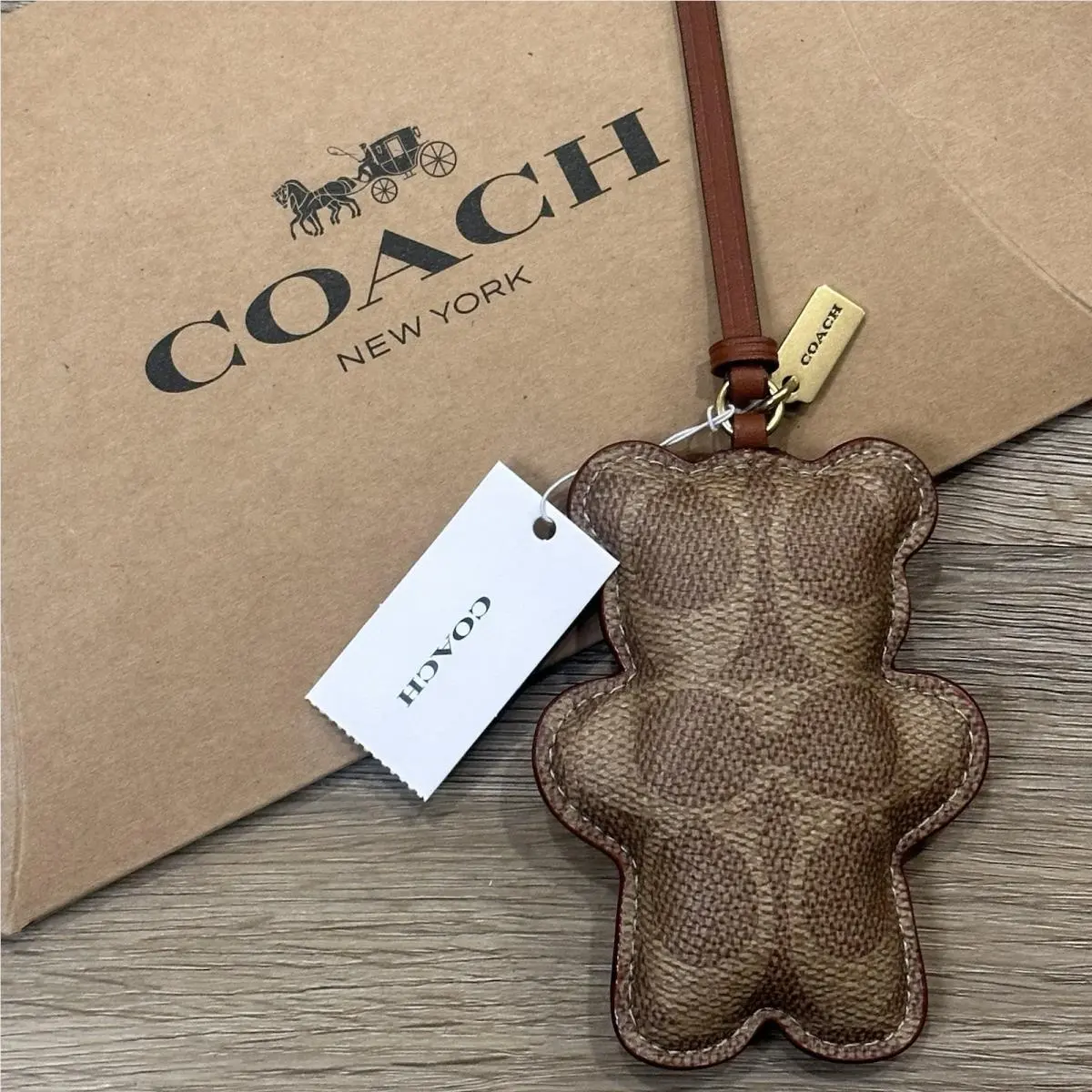 Bear Puffy Bag Charm In Signature Canvas Tan Brown Online by Coach