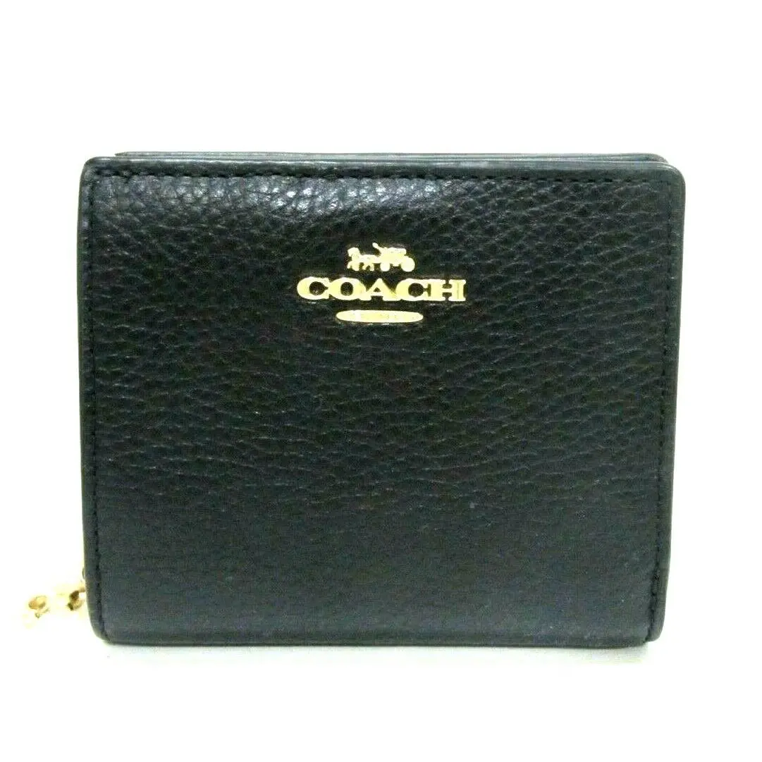 C2862 Black Pebbled Leather Snap Card Case Wallet C Charm by Coach