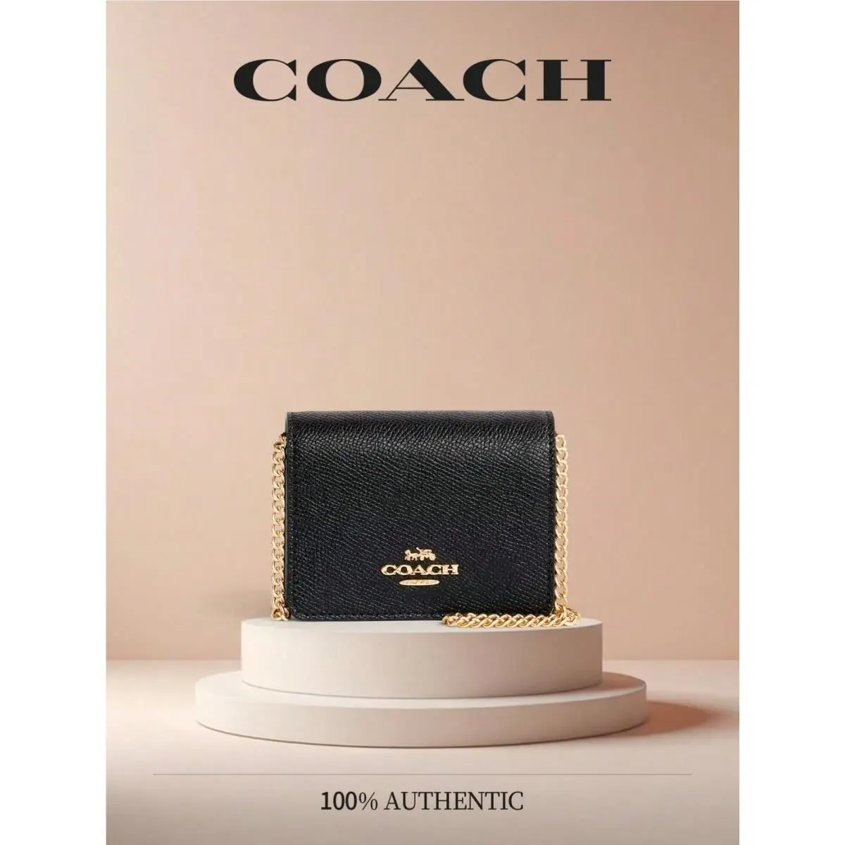 Coach Mini Signature Canvas Wallet On A Chain Black Crossbody Purse with Card