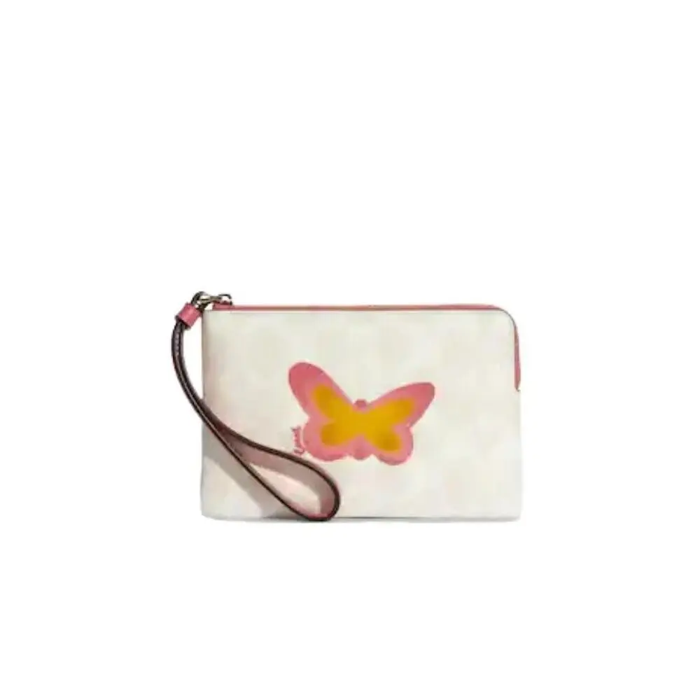 Butterfly Corner Zip Wristlet IN Signature Canvas Smooth Leather by Coach