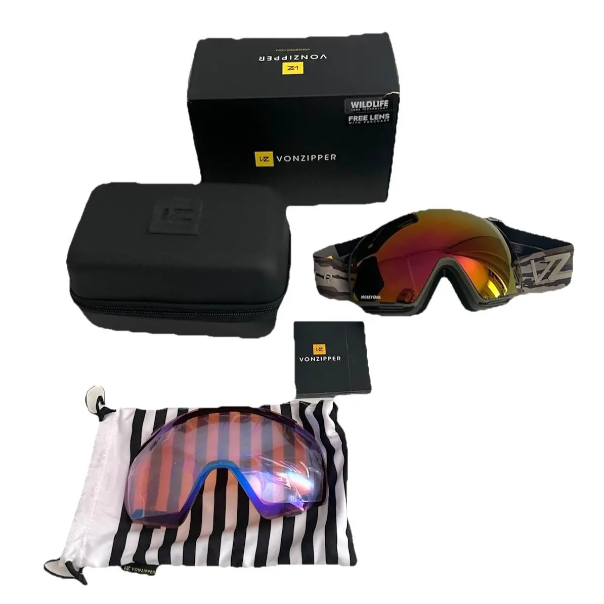 Vonzipper Jetpack Snow Goggles Mossy Oak Camo Satin Black Fire Chrome Spare Lens