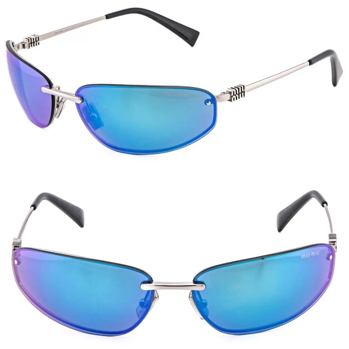 Aube MUA50S A50 Silver Blue Mirror Narrow Mask Wrap Logo Iconic Sunglass by Miu Miu