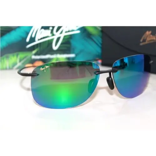 Sunglasses Hikina MJ445-2M Matte Black Maui Green Polarized Lens by Maui Jim
