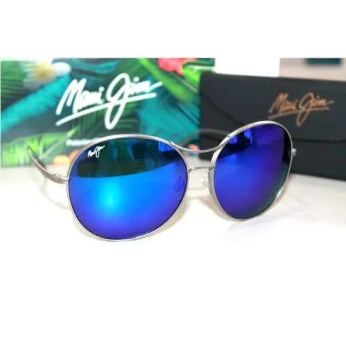 Sunglasses Opihi Silver Round Frame / Hawaii Blue Polarized Lens by Maui Jim