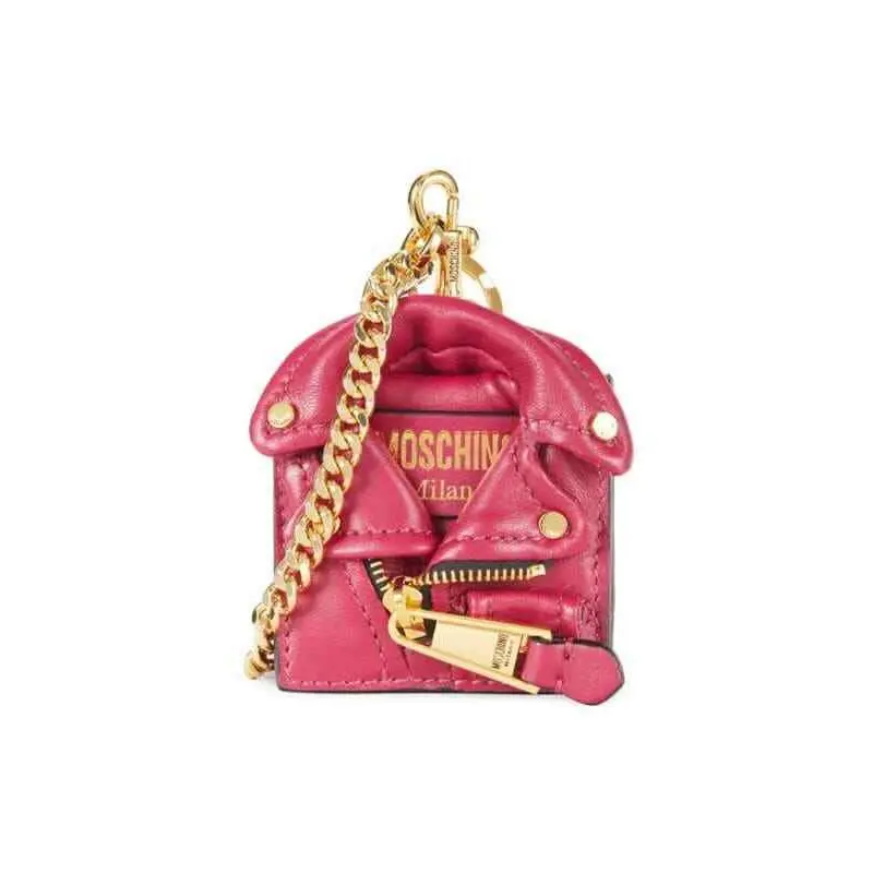 Airpods Case Fuchsia Leather Purse Charm Keyring Mini Biker Bag by Moschino