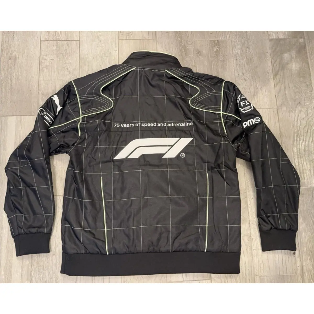 Puma F1 Formula 1 Racing Jacket Mens L Black Quilted Puffer 75th Anniversary